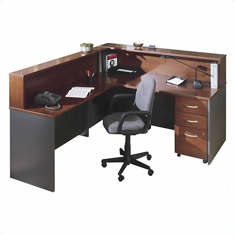 4-Piece L-Shape Reception Computer Desk Hansen Cherry     72W x 30D Office Desk in
