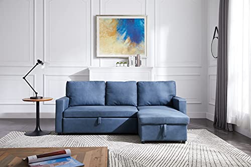 MAFOROB Sectional Sofa with Pull Out Sleeper Bed, Reversible L-Shaped Couch with Storage Chaise for Living Room Apartment, 85 inch, Nave Blue