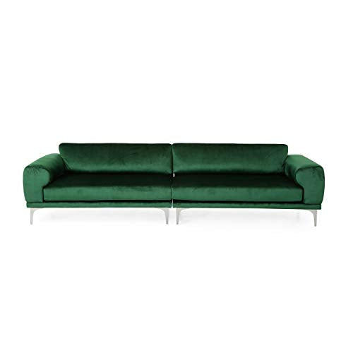 Christopher Knight Home Wendy Modern Glam 4 Seater Velvet Sofa, Emerald, Silver