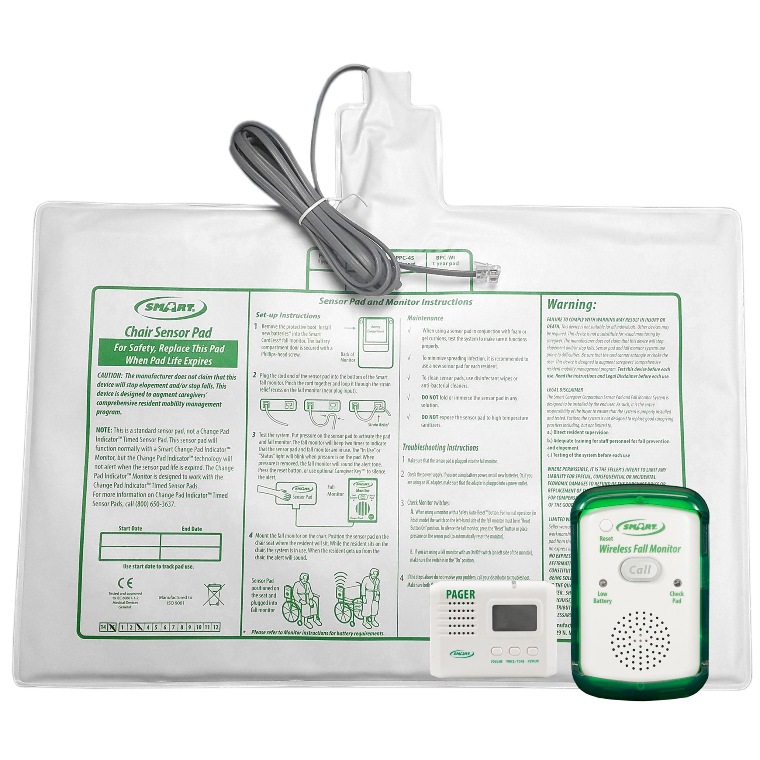 Smart Caregiver Wireless Fall Monitor Systems with Chair Pad and Wireless Pager System