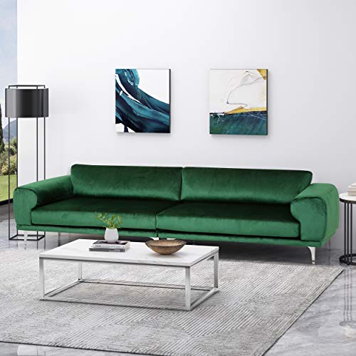 Christopher Knight Home Wendy Modern Glam 4 Seater Velvet Sofa, Emerald, Silver