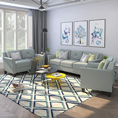 Harper & Bright Designs Living Room 3 Piece Sofa Couch Set,3 Seats Loveseat Single Chair Sectional Sofa Set,Grey