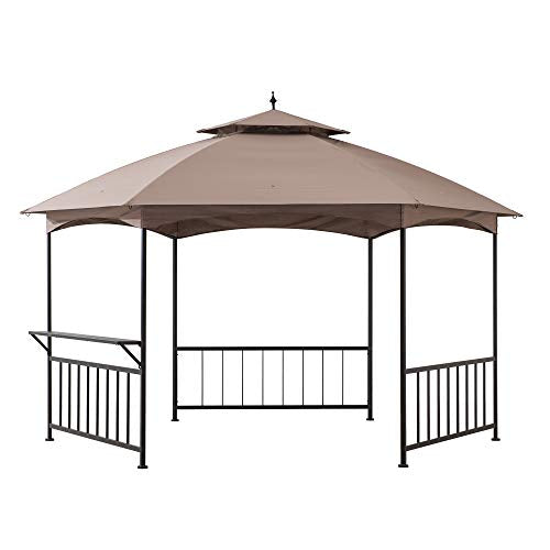 Sunjoy Havana 11 ft. x 13 ft. Brown Steel Hexagon Gazebo with 2-tier Khaki Dome Canopy