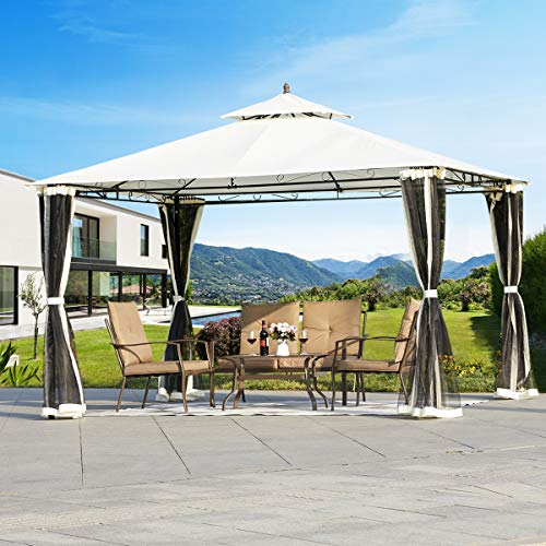 Erommy 10x12 FT Canopy Gazebo Outdoor Gazebo Steel Frame with Vented Soft Top for Backyard,Patio,Party,Event, Cream