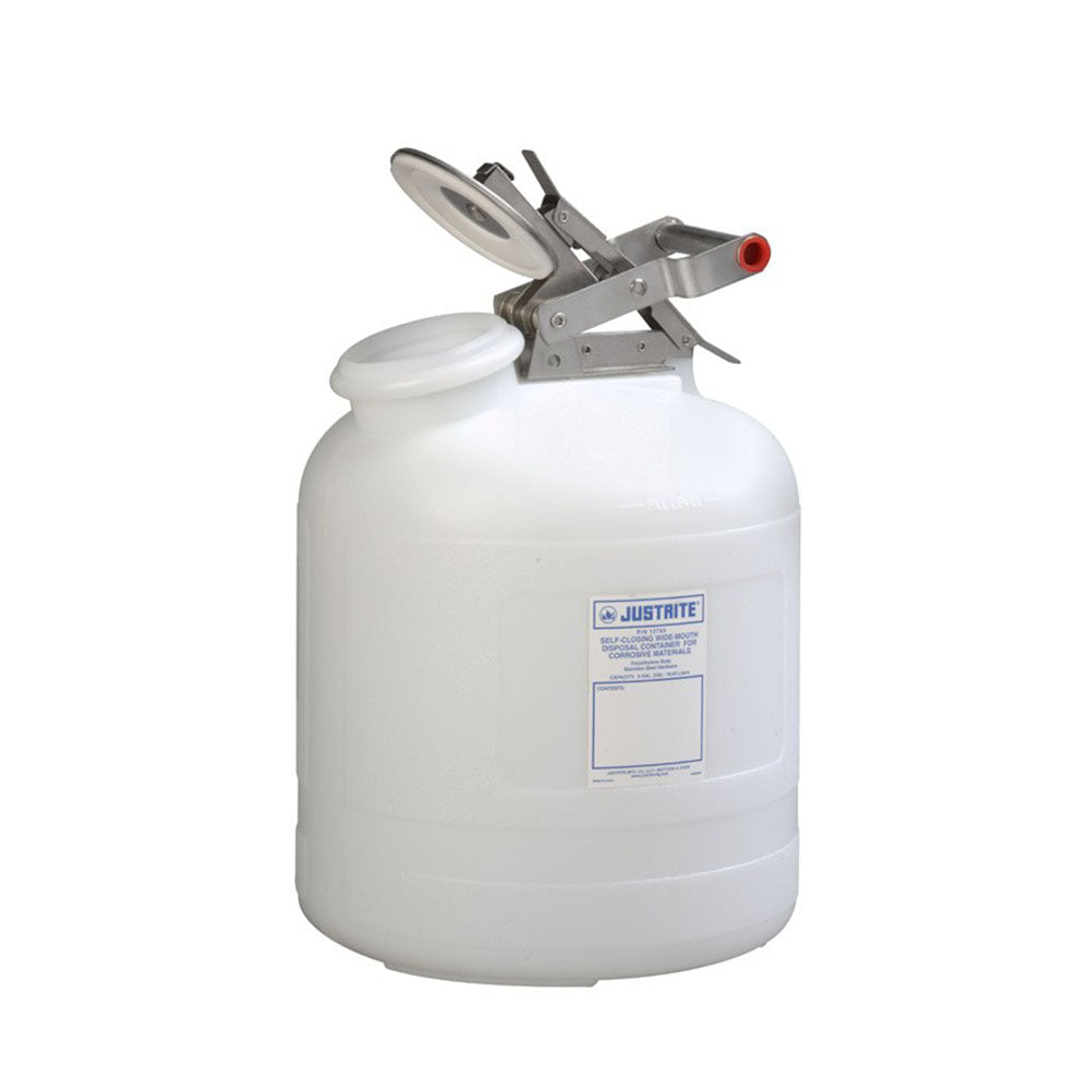 Justrite Safety Container for Corrosives/Acids, Wide-Mouth, 5 Gallon, Polyethylene