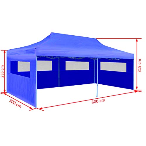 EBTOOLS Pop up Canopy Tent, Folding Party Tent Heavy Duty Garden Gazebo Sun Shelter with 4 PVC Windows Wedding Party Tent Outdoor Event Gazebos 3 x 6 m Blue