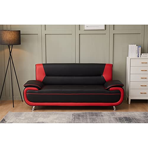 Kingway Furniture Lilian Faux Leather Livingroom Sofa in BlackRed