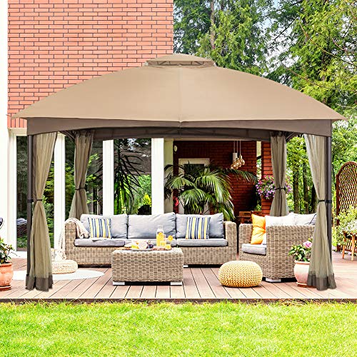 COOL Spot 10 x 12 ft Patio Dome Gazebo w/Mosquito Netting, Two-Tier Vented Top for Backyard Garden Lawn (Beige)