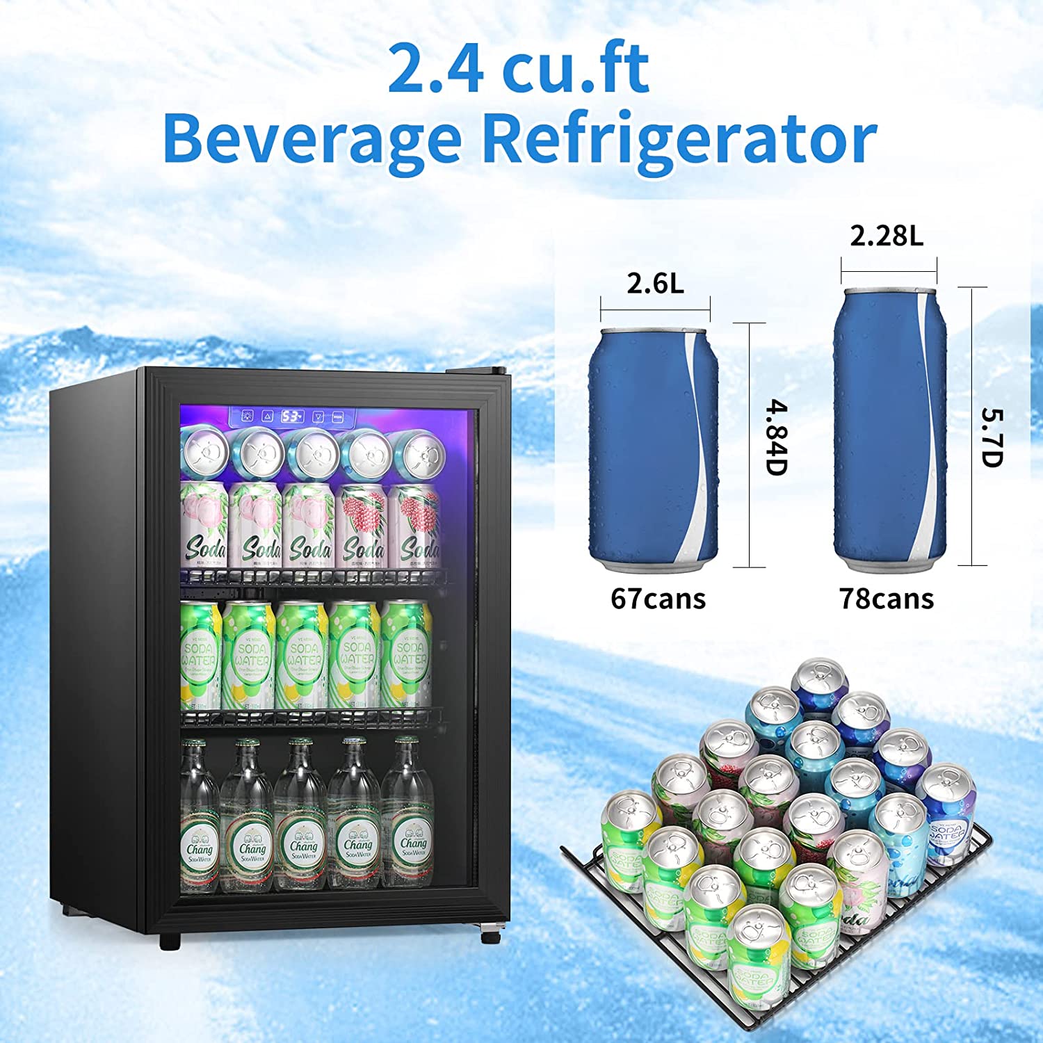 Antarctic Star W6870 2.4 Cubic Feet Beverage Mini Fridge Electronic Temperature Control New