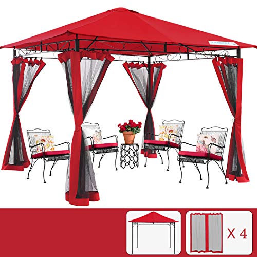 Quictent 10x10 Metal Gazebo with Mosquito Netting Soft top Screened Gazebo Canopy Heavy Duty and Waterproof for Patios, Deck and Backyard (Red)