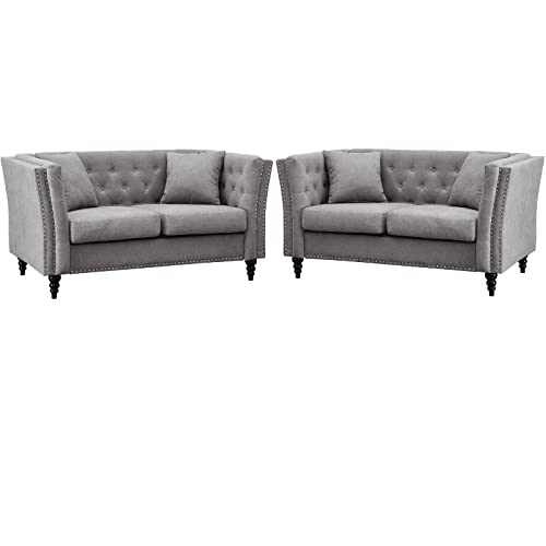 Home Square 2 Piece Microfiber Living Room Loveseat Set in Gray