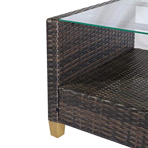 Outsunny 4-Piece Outdoor Patio Rattan Furniture Set with 2 Chairs, 1 Double Couch, & a Coffee Table & Cushions, Beige