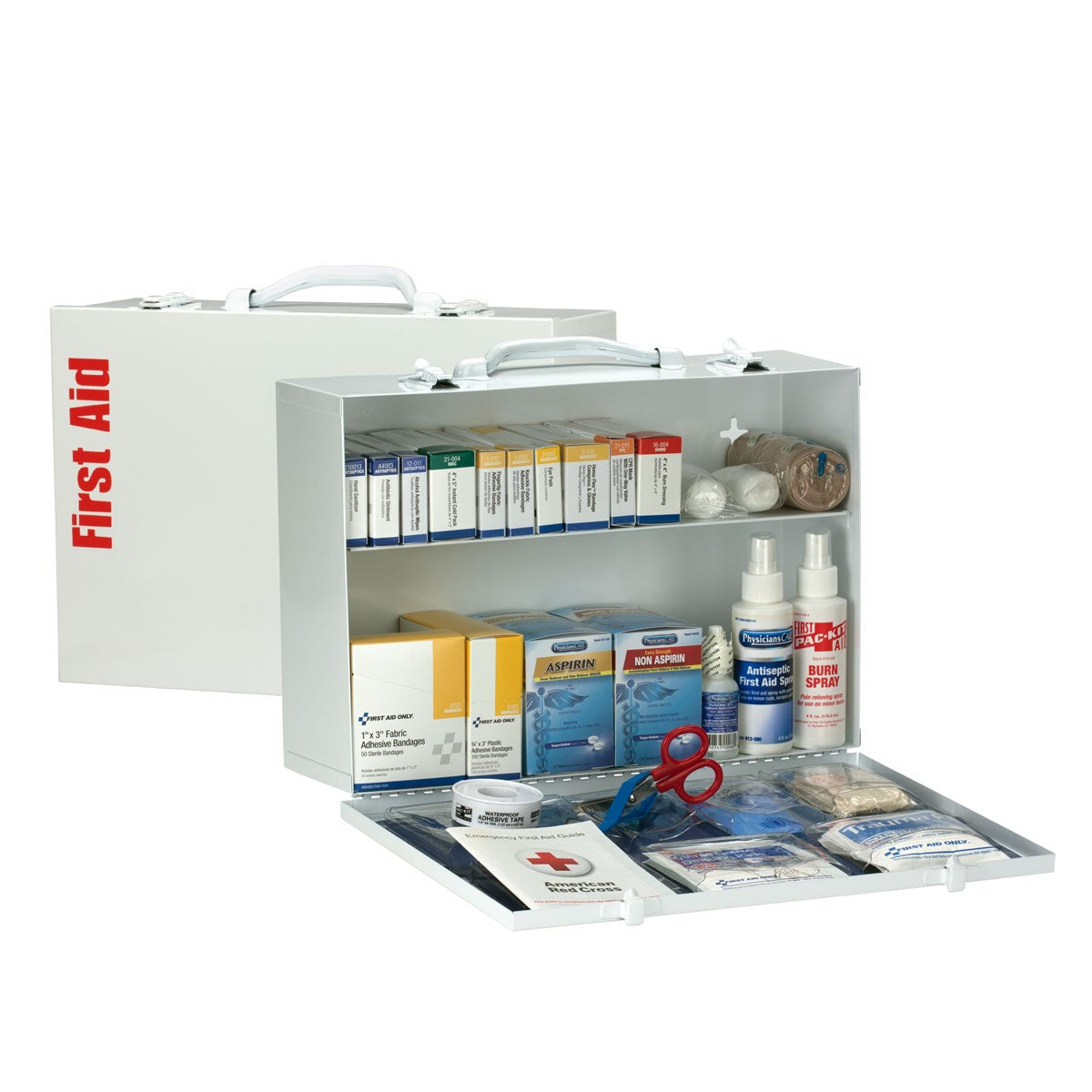 First Aid Only 75 Person 2 Shelf First Aid Metal Cabinet, ANSI A+, Type I and II, with Medications (2 per order)