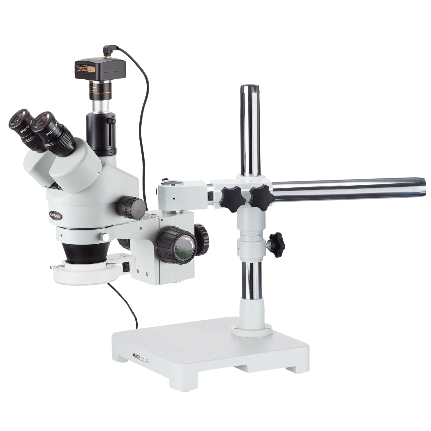 Amscope SM-3T-54S-5M 7X - 45X Trinocular LED Boom Stand Stereo Zoom Microscope Plus 5MP Camera New
