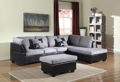 GTU Furniture Microfiber Sectional Couch Sofa Living Room Set, 3 Color Available (with Ottoman, Gray)