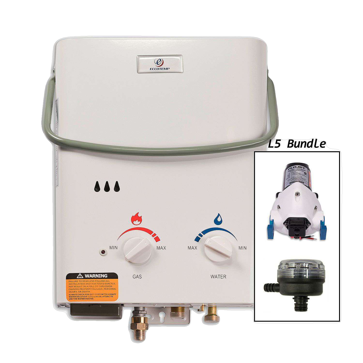 Eccotemp L5 1.5 GPM Propane Tankless Water Heater w/ Flojet Pump & Strainer Manufacturer RFB