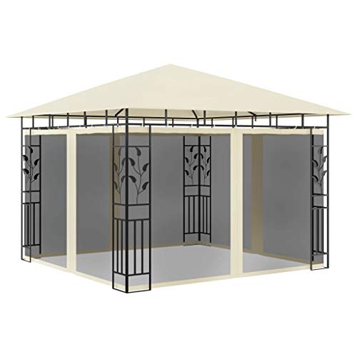 Gazebo Canopy, Outdoor Wedding Party Tent BBQ Gazebo Pavilion Gazebo with Mosquito Net 9.8'x9.8'x9' Cream 180 g/m²