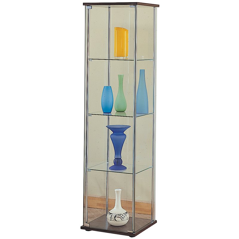 4 Shelf Glass Curio Cabinet in Cappuccino