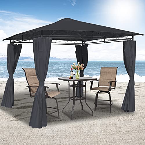 10x10ft Outdoor Double Roof Pergola Gazebo Canopy Furniture Pergolas with Curtains for Garden,Patio,Lawns,Parties(Gray)