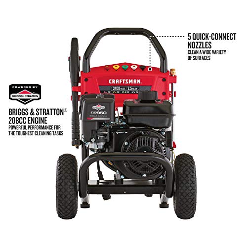 CRAFTSMAN 3400 MAX PSI at 2.4 GPM Gas Pressure Washer with Adjustable Pressure Pump, 30-Foot High-Pressure Hose, and 5 Quick-Connect Nozzles, Powered by Briggs & Stratton