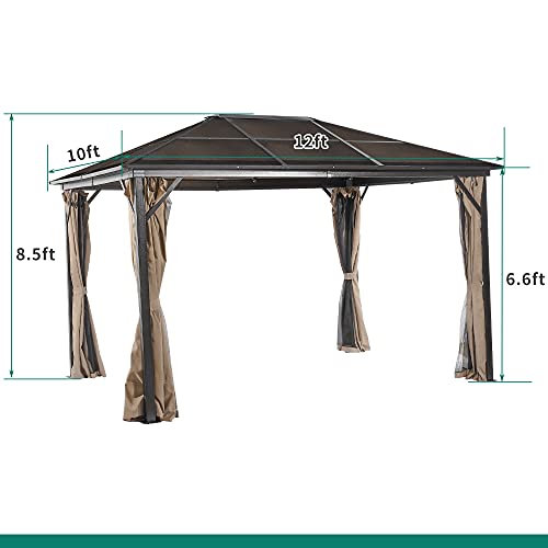 YITAHOME Hardtop Gazebo 10x12 ft - Outdoor Canopy Gazebo with Netting and Shaded Curtains, Aluminum Frame Polycarbonate Garden Tent for Patio, Backyard, Deck and Lawns