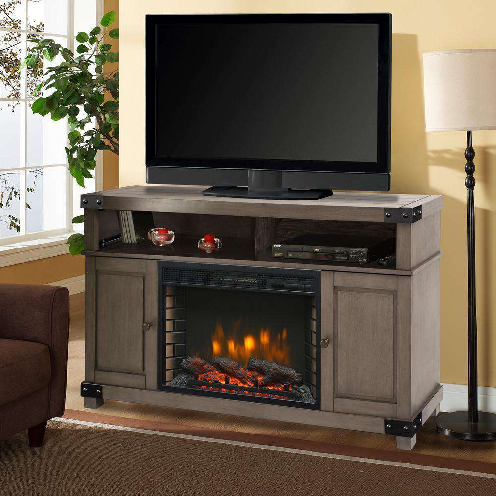 Muskoka by Pleasant Hearth 370-161-99 Hudson 53 Inch Electric Fireplace Media Console in Dark Weathered Grey New