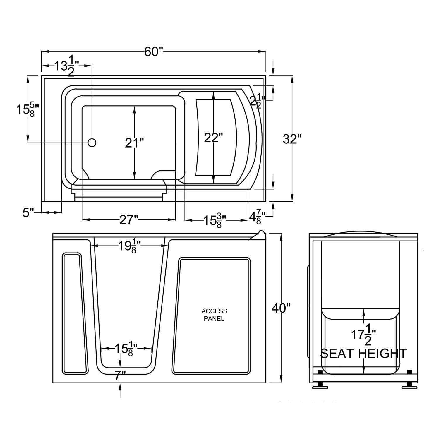 MediTub 3260LWH 32 x 60 Left Drain Whirlpool Jetted Walk-In Bathtub White New