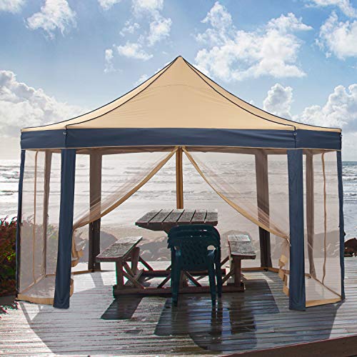 10ft x13ft Pop Up Gazebo Tent, OVASTLKUY Patio Garden Outdoor 8-Corner Canopy Shelter with 4 PC Mosquito Net and Easy to Carry (10x13ft)