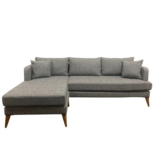Chelsea Reversible Sectional Sofa Chaise Fabric L-Shape 89'' Wide Firm Retro Mid Century Modern Couch for Small to Medium Size Living Room (Gray)