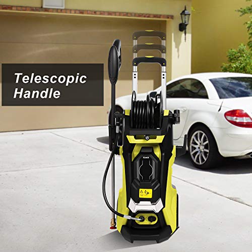 TEANDE Smart Pressure Washer 3800 PSI Electric High Powerful Touch Screen 3 Gear Level with Telescopic Handle, Hose Reel (Yellow)