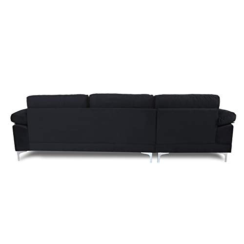 STARTO Upholstered Modern Sectional Sofa Furniture Set for Living Room Velvet L Shaped Chaise 3 Seat Sofá Corner Couch with Metal Leg Left Hand Facing, Black
