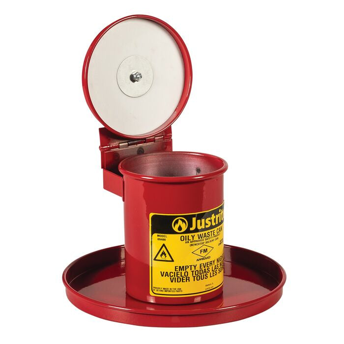 Justrite Benchtop Solvent Safety Can For Long Cotton Tipped Applicators, 0.45 Gallon, Self-Closing Lid, Red
