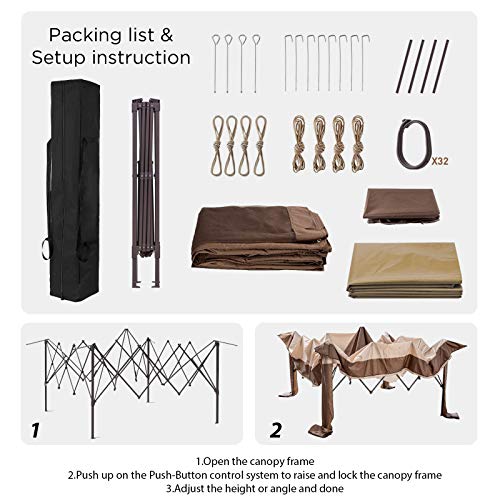 INWAVE Pop up Gazebo 10x10ft Backyard Gazebo Brown Outdoor Canopy Gazebo with Nettingfor Backyard, Outdoor, Patio and Lawn