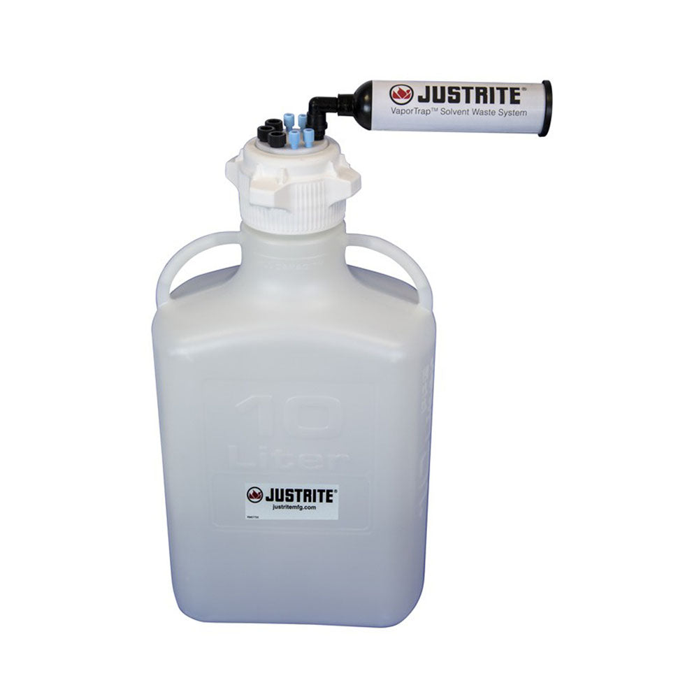 Justrite VaporTrap™ Carboy with Filter Kit, 10L HDPE, 83mm Cap, 4 Ports 1/8