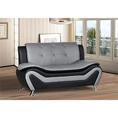 2 Piece Living Room Set with 2 Tone Sofa and Armchair in Black/Gray