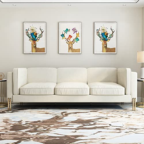 Chesterfield Sofa for Living Room, Olodumare Velvet and Steel Golden Color Legs with Tufted Back,Wrinkled Fabric and Flared Arms for Living Room (Beige)