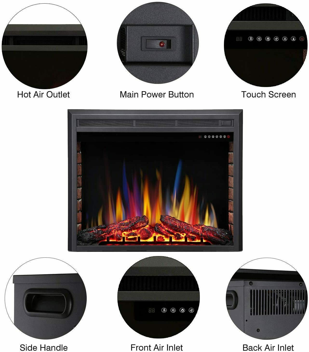 RW Flame 936A 750W-1500W 36 Inch Recessed Freestanding Electric Fireplace Insert With Remote Black New