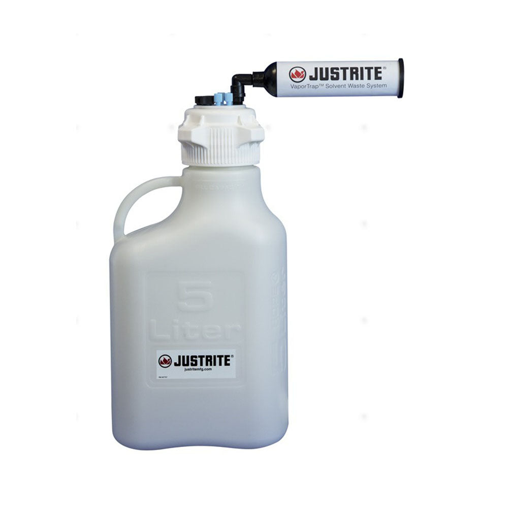 Justrite VaporTrap™ Carboy With Filter Kit, 5L HDPE, 83mm Cap, 4 Ports 1/8