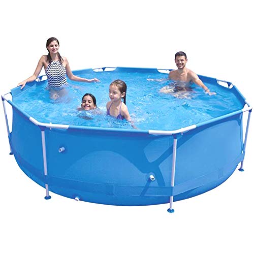 Metal Frame Pool, 12FT Round Above Ground Swimming Pool Blue for Backyard, Garden, Blue