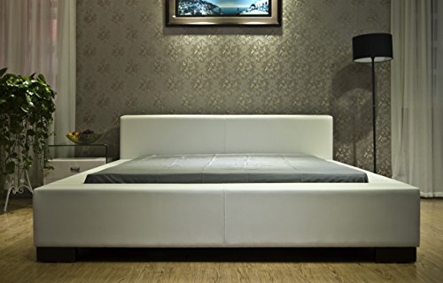 GREATIME Classic Symmetrical Bed, California King Size Bed Frame, Color White Upholstered Platform Bed, Strong Wood Slats Support, Easy Assembly, Contemporary Style, Modern Design Bedframe With Headboard