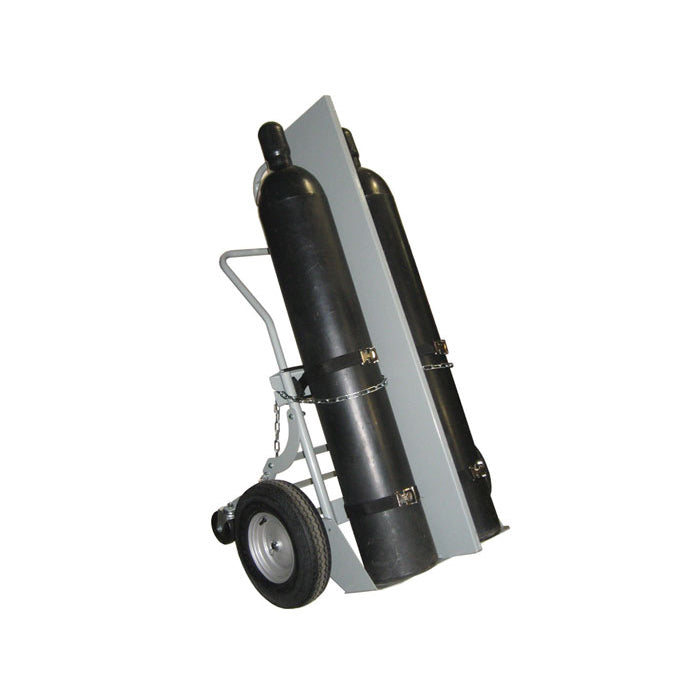 Justrite Double Cylinder Hand Truck With Firewall, 16 Inch Pneumatic Wheels, Rear Casters