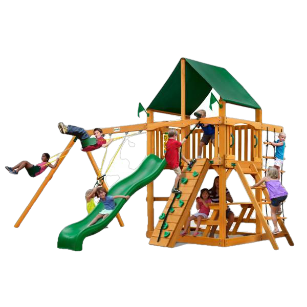 Gorilla Playsets 01-0003-AP-2 Chateau Amber Posts Swing Set and Residential Wood Playset with Sunbrella Canvas Forest Green Canopy New