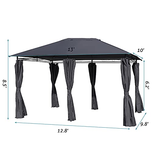 10x13 Pergola Gazebo Outdoor Canopy with Shade Curtains, Double Vent Canopy &Patio Canopy for Garden (Gray, 10 x 13 ft)
