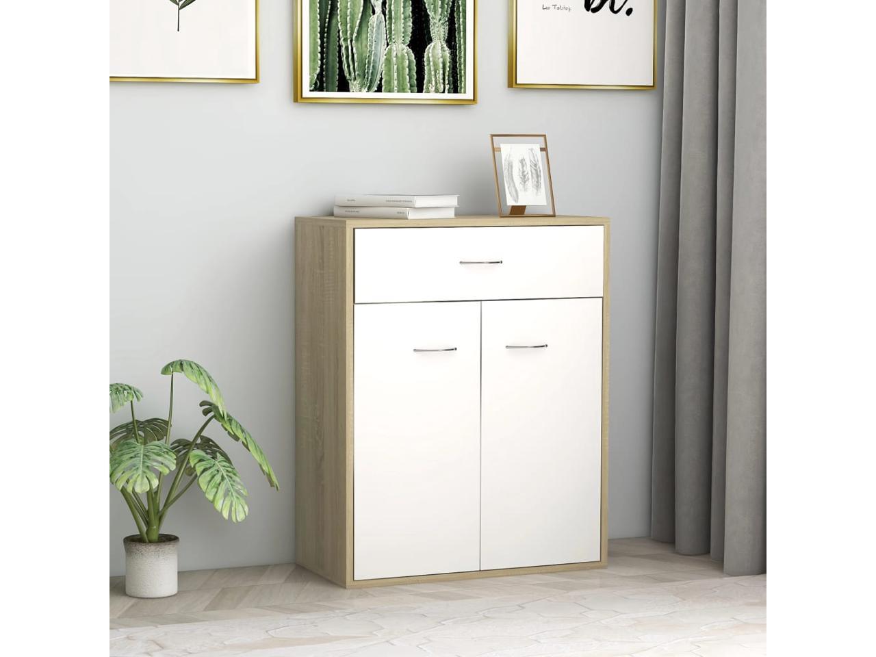 vidaXL Sideboard Modern White Sonoma Oak Chipboard Storage Cabinet Side Chest