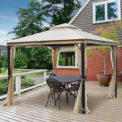 AsterOutdoor 10x10 Outdoor Gazebo for Patios Canopy for Shade and Rain with Mosquito Netting, Soft Top Metal Frame Gazebo for Lawn, Backyard and Deck, 99% UV Rays Block, CPAI-84 Certified, Beige