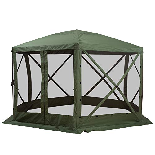 Outsunny 12’ x 12’ 6-Sided Hexagon Pop Up Party Tent Gazebo with Mesh Netting Walls & Shaded Interior, Green