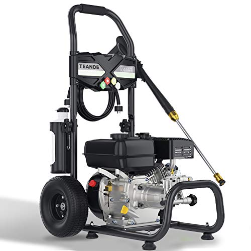 TEANDE 4200PSI Gas Pressure Washer 2.8GPM Power Washer Gas Powered with 25ft High-Pressure Hose, 5 Nozzles, Foam Spray Can (Black)