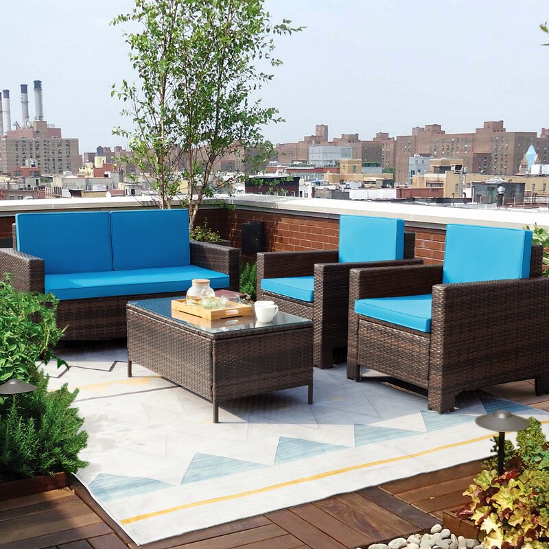 Shamavi 4 Piece Rattan Sofa Seating Group with Cushions