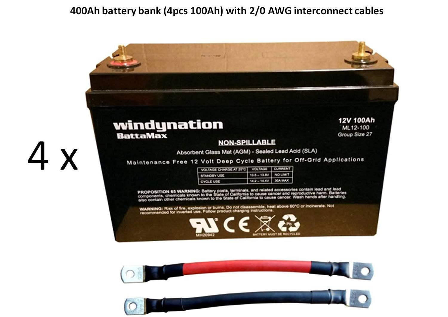 WindyNation SOK-400WP-P30L-400B 400 Watt Solar Panel Kit with 400ah AGM Battery New