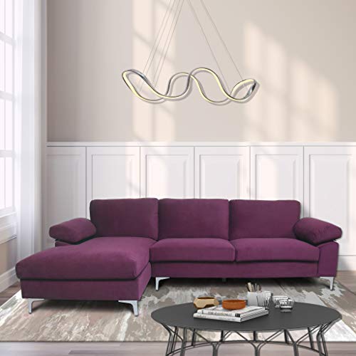 STARTO Upholstered Modern Sectional Sofa Furniture Set for Living Room Velvet L Shaped Chaise 3 Seat Sofá Corner Couch with Metal Leg Left Hand Facing, Purple